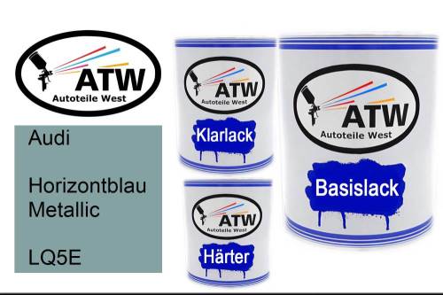 Audi, Horizontblau Metallic, LQ5E: 1L Lackdose + 1L Klarlack + 500ml Härter - Set, von ATW Autoteile West.